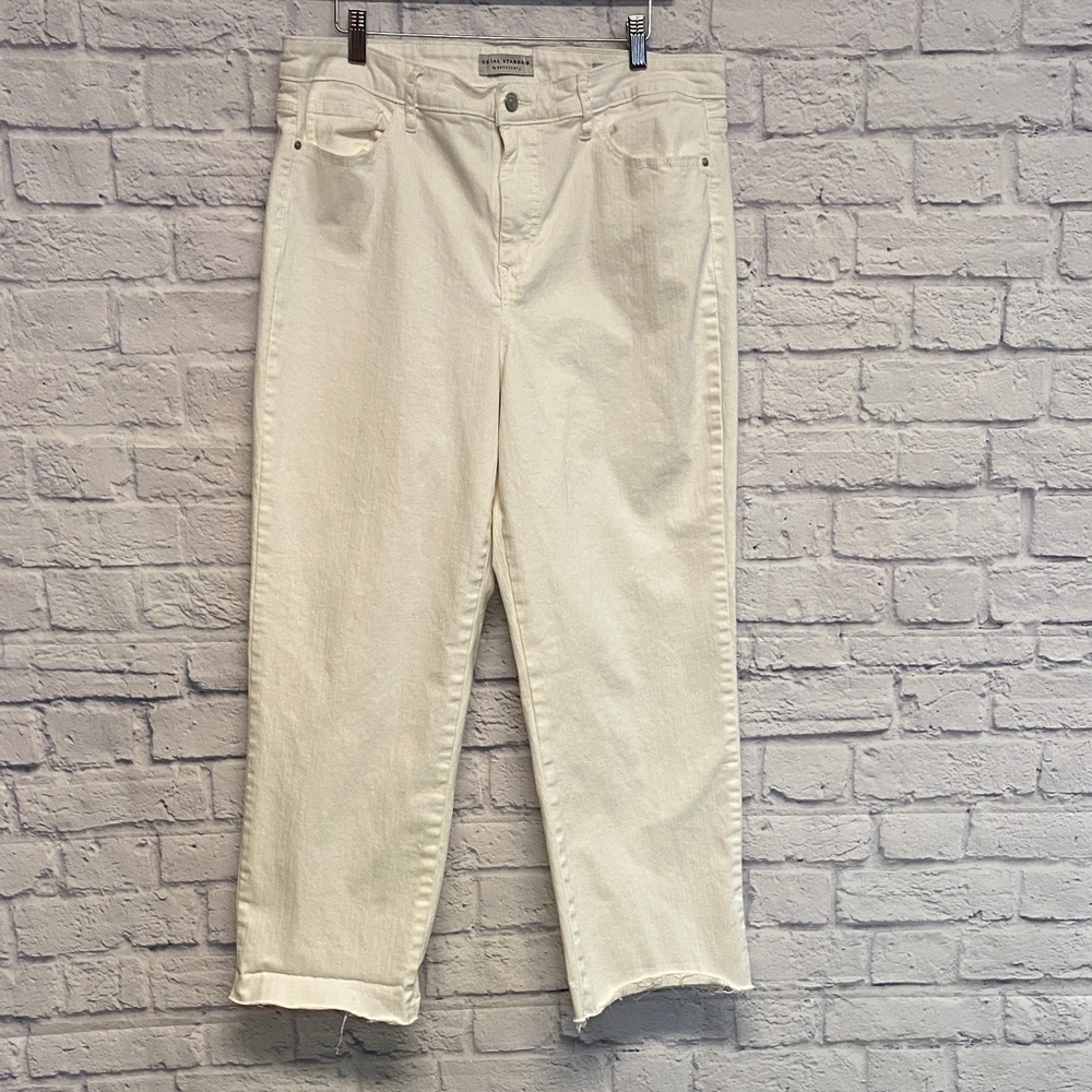 Social Standard by Sanctuary White High Rise Crop Straight Raw Hem Jeans Size 16